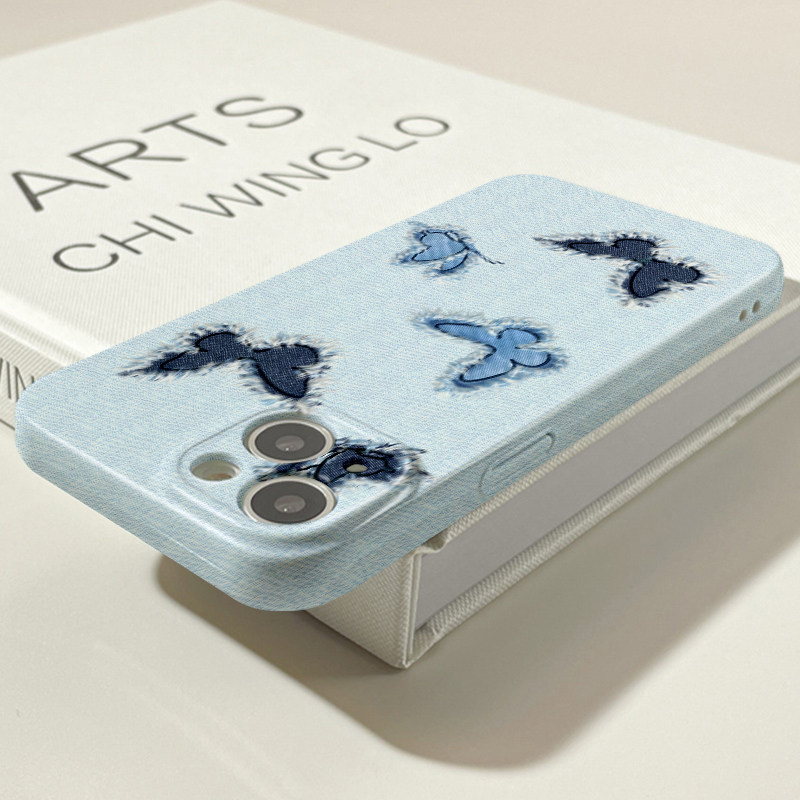 Cover per telefono in denim con farfalla per protezione_voghion.com