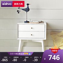  ins solid wood bedside table Simple storage cabinet Mini side cabinet double drawer small locker K1
