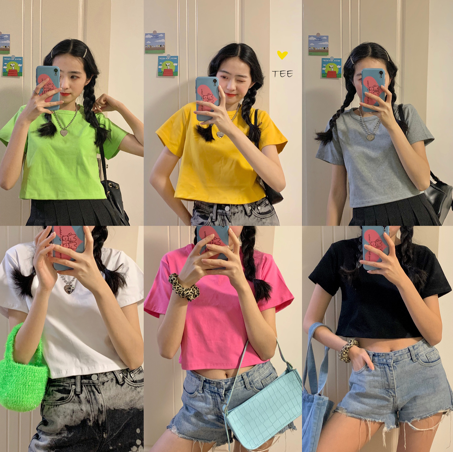 Original Yumiko Gives Back Price GAS GIRL SENSATION SUMMER GREAT HOT BRIGHT COLOR GIANT SLIM PAPER PEOPLE HIGH WAIST SHORT SLEEVE T-SHIRT