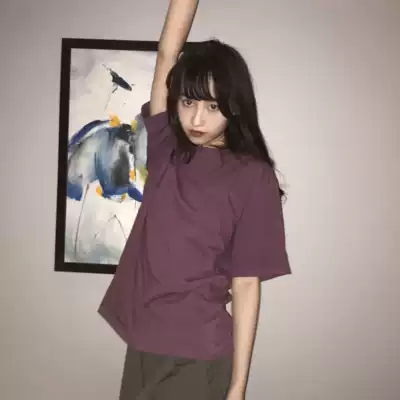 The original Kumiki real shot Korean style full of fresh grape purple loose simple solid color short sleeve t-shirt