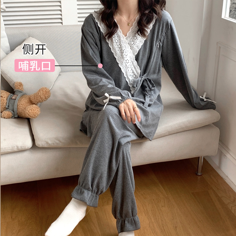2022 Spring new and lace lace lunar sub-clothes for spring and autumn slim down pyjamas breastfeeding pregnant woman postpartum