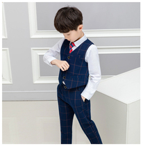 Boy suit suit three-piece set Plaid boy flower girl dress British childrens suit handsome host performance