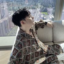 (VERA KANE) Korea ins leisure harbor style retro high street loose long sleeve niche flower shirt trend man