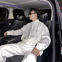 (VERA KANE) Korean ins letter hot diamond design casual loose long sleeve polo collar shirt trend man