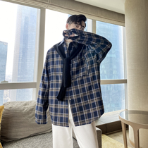  (VERA MENS)Korea ins autumn loose casual all-match handsome color plaid long-sleeved shirt trendy men