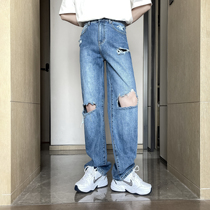 (VERA KANE) Korean ins loose fashion beggar wind high street hole design casual jeans trendy man