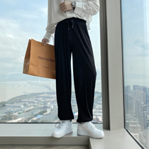 (VERA KANE) Korean ins casual stripes hanging feeling wild loose rope rope feet sports pants trendo