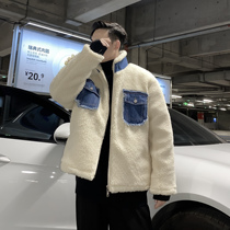 (VERA MENS) South Korea ins winter lapel College thickened lamb hair denim loose casual jacket trendsetter