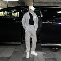 (VERA KANE) Korean ins casual check Street long sleeve jacket bunch foot sports pants two-piece trendo