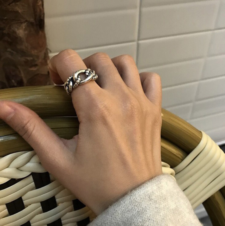 Net red fashion personality chain opening ring overall 925 pure silver anti allergy delicate Korean version index finger ring
