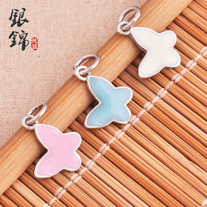 925 Pure Silver DIY Accessories Butterfly Pendant Pendant Handmade String Beads Handmade Necklace Red Rope Woven Ornament Material