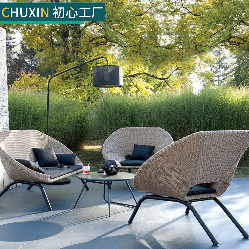 Outdoor sofa patio balcony open-air waterproof sunscreen outdoor leisure small family type minimalist backrest rattan combinations