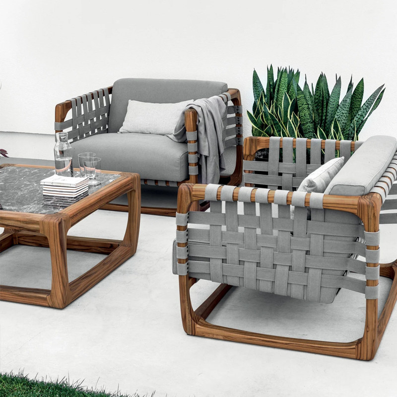 Outdoor Rattan Sofa Outdoor Patio Teak Wood Furniture Rain Protection Sun Protection Hotel Villa Yang Armchair Garden Combinations