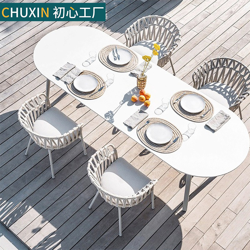 Outdoor table and chair combination courtyard dining room Nordic simple three-piece rattan chair furniture garden terrace balcony outdoor