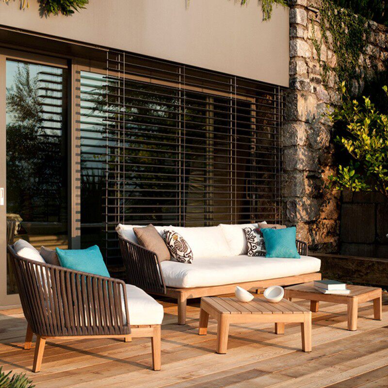 Outdoor sofa chair rattan solid wood balcony waterproof Nordic leisure open-air tea table outdoor garden rattan chair single