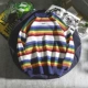 Ins siêu lửa Harajuku bf gió retro cổ áo len cầu vồng sọc áo len nam và nữ cặp đôi lỏng lẻo áo khoác len mỏng