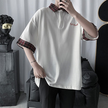 Short-sleeved t-shirt polo shirt boys loose summer tide brand handsome net red Harajuku bf wind lapel five-point sleeve top