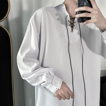 Spring Tide Brand Solid Color Long Sleeve Drawstring Shirt Boys Loose Trend Pullover Couple Shirt Casual Jacket