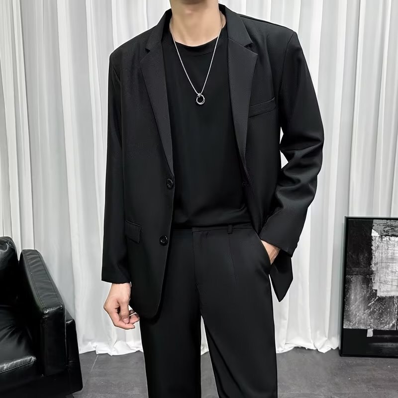 High-End Ice Silk Long-Sleeved Suit Jacket for Men, Light and Mature Style, Short-Sleeved Casual Suit, Summer Thin Single-Breasted Trendy Suit