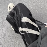 Ретро плетеные джинсы в стиле хип-хоп, штаны-клёш, на шнурках, свободный прямой крой