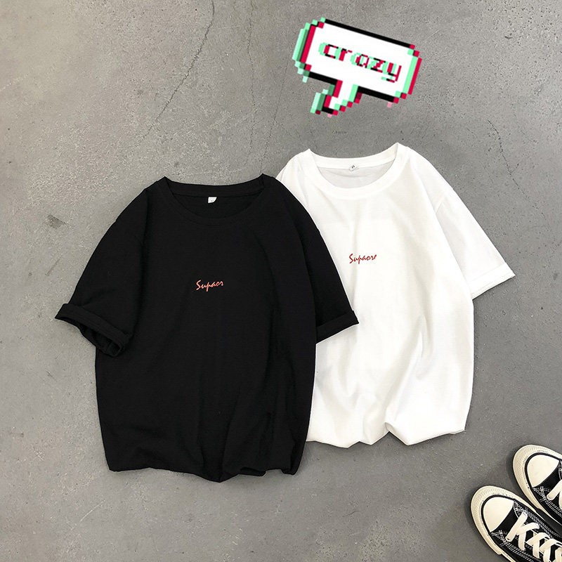 Summer Tide Card Printed Short Sleeve T-shirt Boy Han Version Trend Easy t-shirt Day Ins couples dress half sleeves clothes