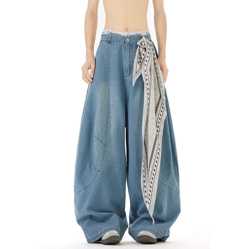 Дизайнерский синий шарф, аксессуар, джинсы подходит для мужчин и женщин, штаны, тренд сезона, по фигуре, свободный крой