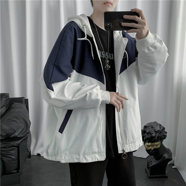 Spring and Autumn Spliced ​​​​ Hooded Work Jacket Men's 2024 New Loose Korean Style Student Versatile Casual Outer Jacket