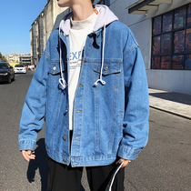 Spring and autumn new super Fire ins mens loose denim jacket detachable hat jacket student Joker coat tide