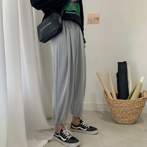 Summer new Hong Kong wind thin casual trousers mens trend hanging loose wide legs Haren pants student tie tide