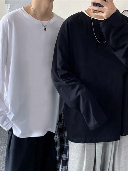 Solid Color Long-Sleeve T-Shirt for Men, Trendy Brand, Autumn Korean Style, Loose Fit, Versatile, Trendy ins Couple Style Base Shirt Top