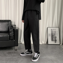 Trendy mens straight casual pants mens loose ins super fire pants Hong Kong style wide-leg trousers Dad all-match nine-point pants