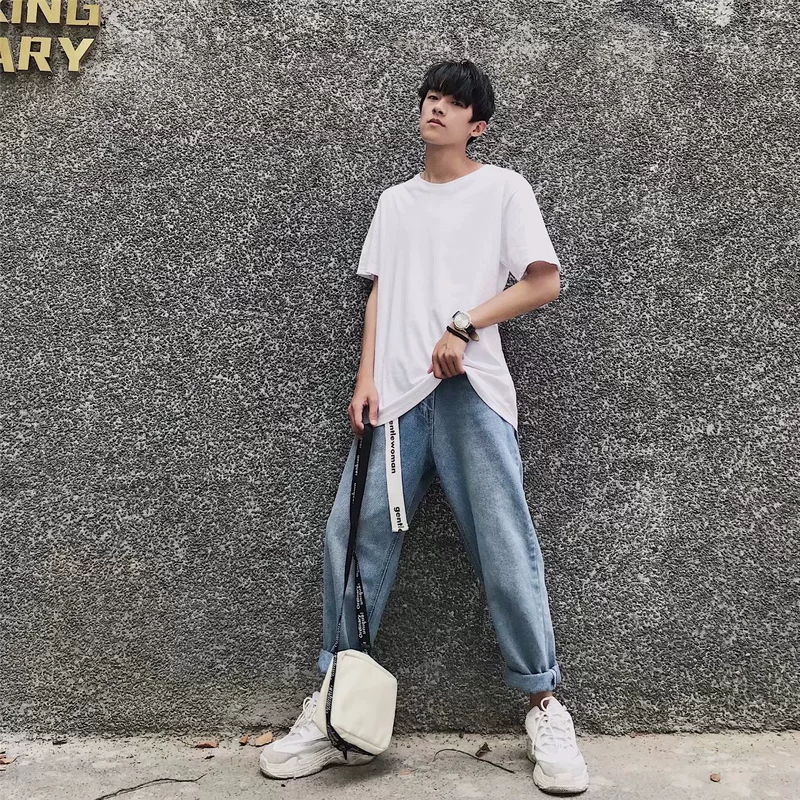 Ins siêu áo thun nam mùa hè 2018 mới du học ulzzang cotton Nhật Bản tay ngắn màu nửa rắn áo thun trắng nam