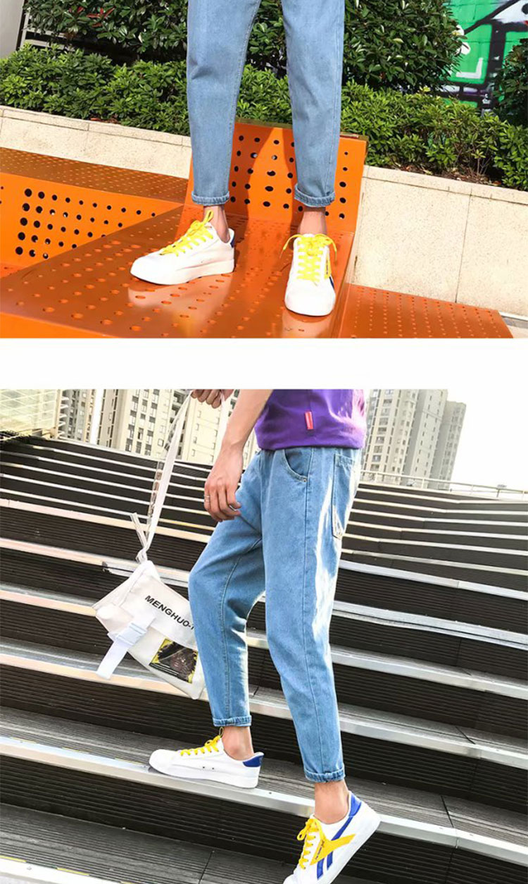 Quần jean nam phong cách Harajuku phiên bản Hàn Quốc của quần bf hoang dại gió chín quần học sinh trung học cơ sở xu hướng quần ulzzang quần áo thể thao nam