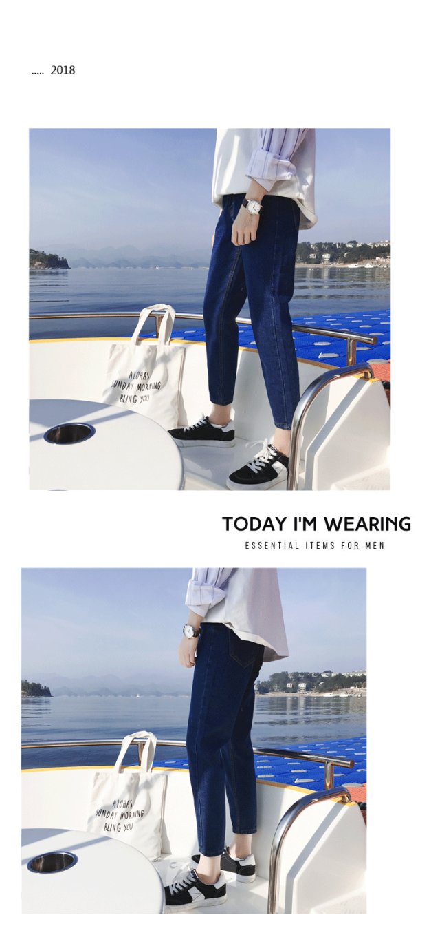 Phong cách Hồng Kông mùa thu quần jean thẳng mới phiên bản nam Hàn Quốc của phong cách bf hoang dã phong cách Harajuku của sinh viên quần dài 9 điểm áo nam