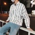Ins siêu lửa sọc dọc áo nam mùa hè gió gió phong cách Harajuku bf áo sơ mi nam dài tay Hàn Quốc xu hướng hoang dã áo sơ mi trắng tay ngắn Áo