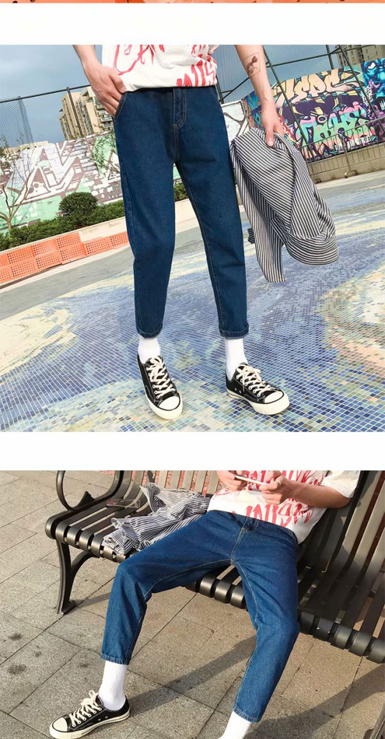 Quần jean nam phong cách Harajuku phiên bản Hàn Quốc của quần bf hoang dại gió chín quần học sinh trung học cơ sở xu hướng quần ulzzang quần áo thể thao nam