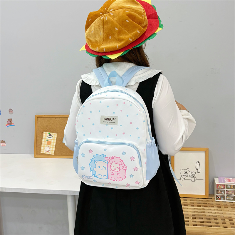 Jiji Upward Original Authentic Blue and Pink Star Polka Dot Little Hedgehog Little Sheep Cartoon Cute Large Capacity Backpack Jiji Upward Original Authentic Blue and Pink Star Polka Dot Little Hedgehog Little Sheep Cartoon Cute Large Capacity Backpack