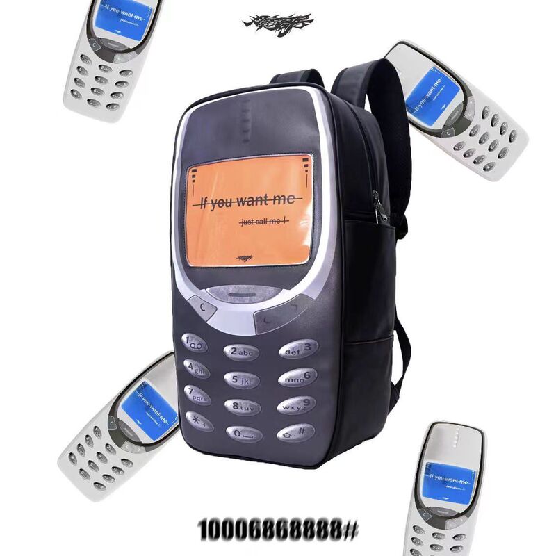 23Ss Online Dating Expert's Prank on Nokia Niche Backpack with the Slogan "Call Me if You Miss Me" Pu Leather Book