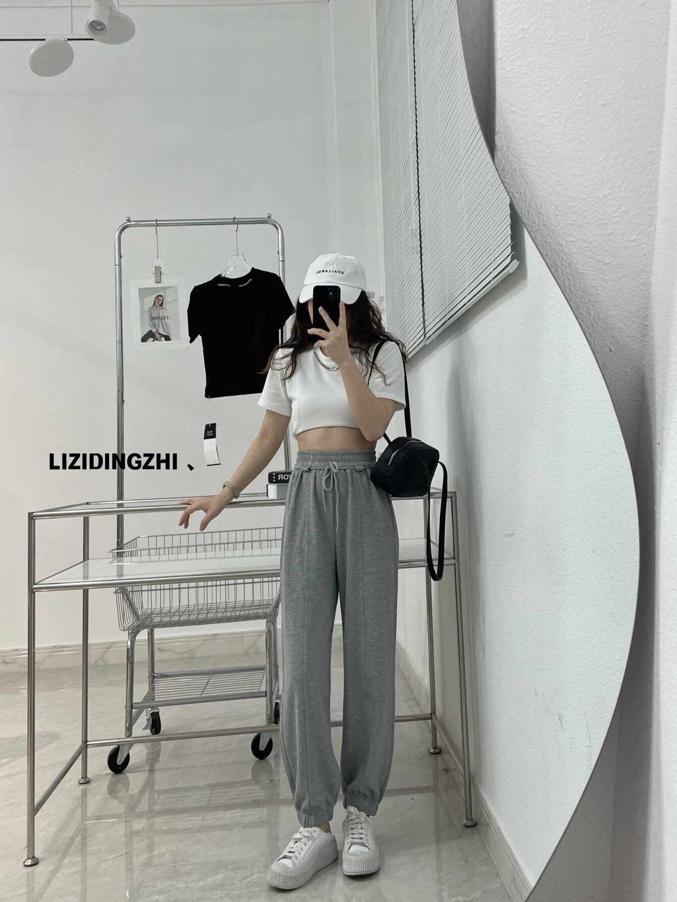 145 short grey sports pants straight loose casual wide leg spring and autumn bundle foot guard pants 8 points 9 points summer
