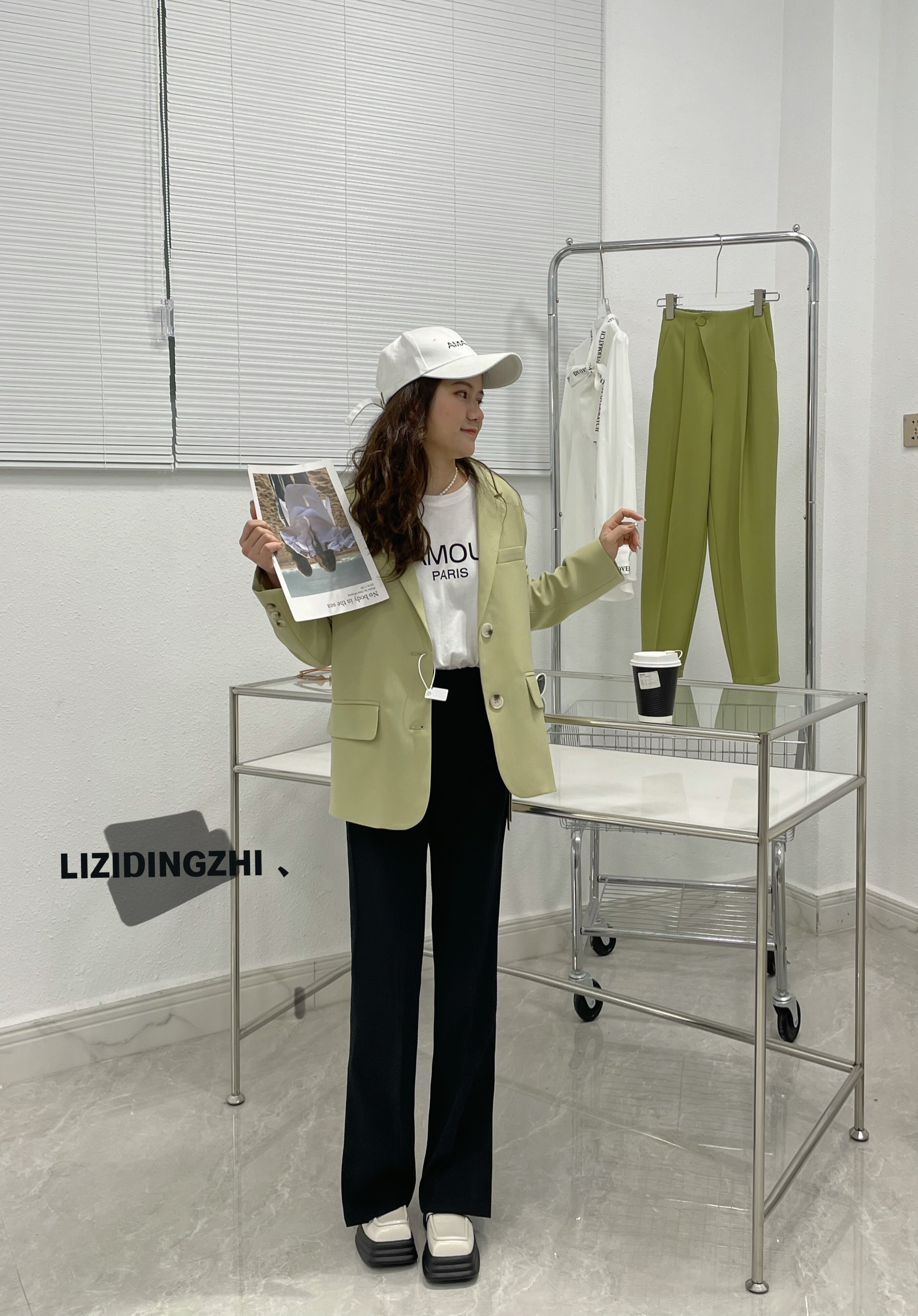 145 small 2022 new straight-tube high-waisted side slit suit wide-leg pants mopping pants flared pants