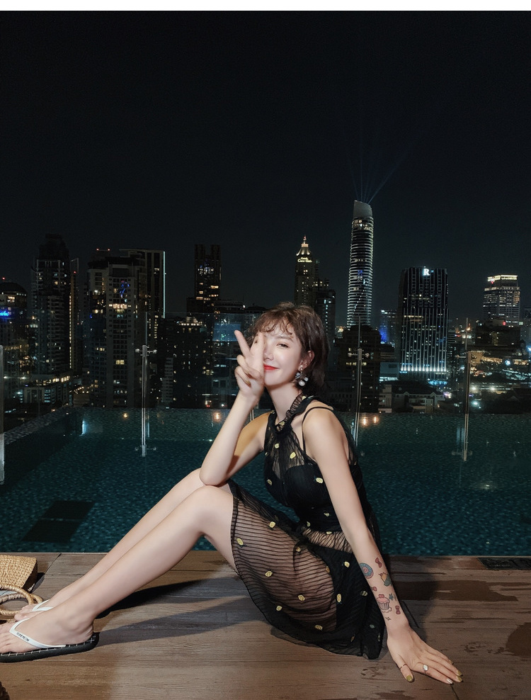 Bộ đồ bơi nữ ôm sát ngực nhỏ khoe chân váy đen gợi cảm phối váy xẻ một mảnh 2018 mới - Bộ đồ bơi hai mảnh đồ bơi 2 mảnh kín