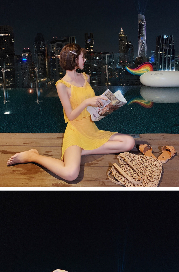 Bộ đồ bơi nữ mùa xuân hot 2019 mới gợi cảm áo tắm một mảnh màu vàng nữ thời trang che bụng áo tắm mỏng bảo thủ - Bộ đồ bơi One Piece 	áo tắm liền thân cao cấp