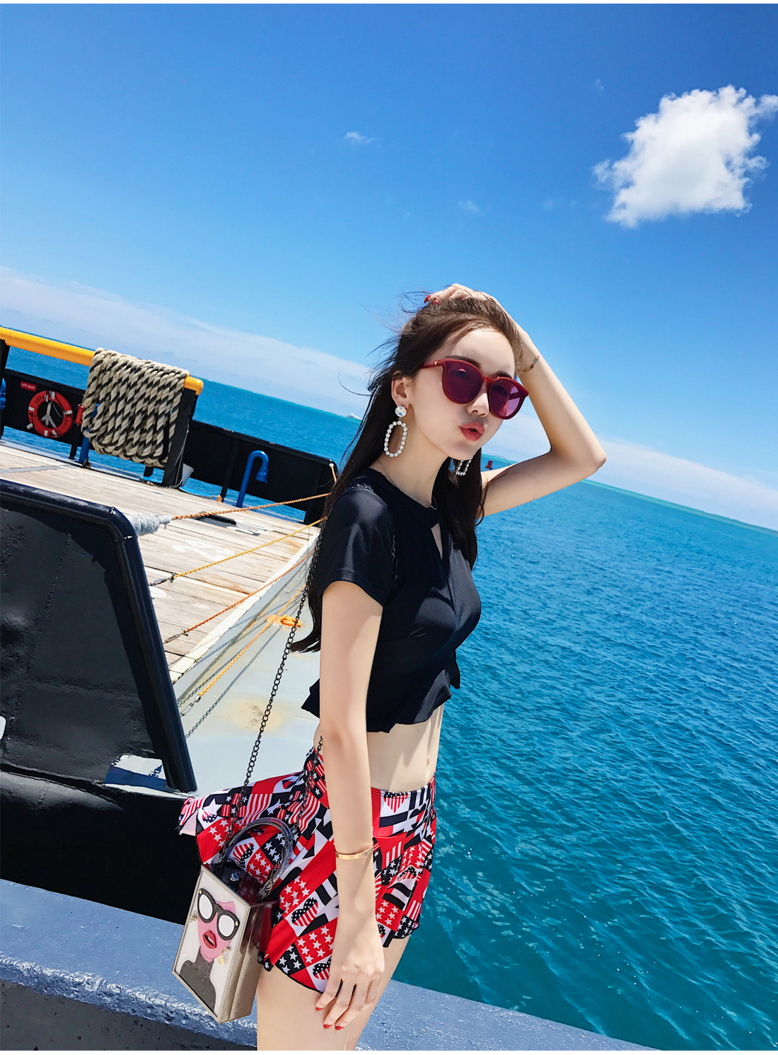 Áo tắm nữ sinh bảo thủ nhỏ nhắn tươi ba mảnh Cô gái Hàn Quốc ngực nhỏ tay ngắn mùa xuân nóng bỏng áo tắm mỏng đồ bơi 2 mảnh đẹp