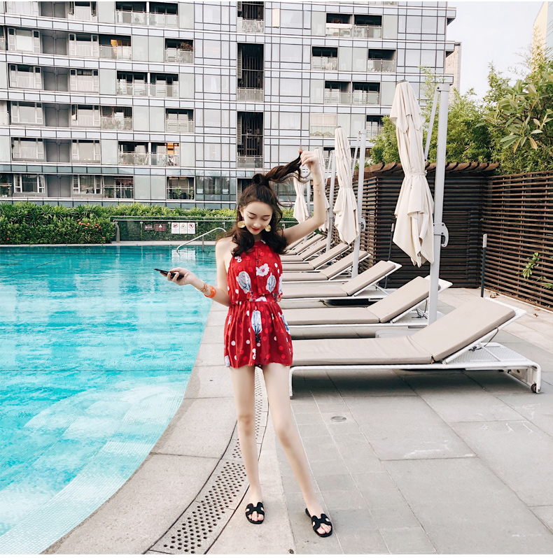 Áo tắm nữ che bụng thon thả học sinh bảo thủ mùa xuân nóng bỏng Hàn Quốc váy đỏ kiểu dáng mảnh hè đồ bơi nữ 2 mảnh