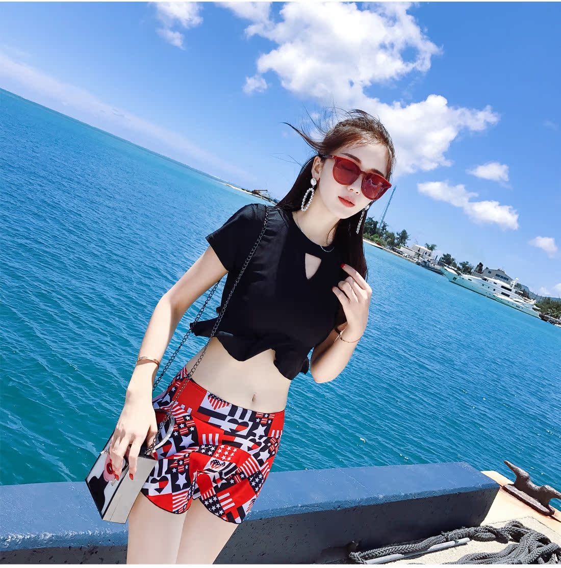 Áo tắm nữ sinh bảo thủ nhỏ nhắn tươi ba mảnh Cô gái Hàn Quốc ngực nhỏ tay ngắn mùa xuân nóng bỏng áo tắm mỏng đồ bơi 2 mảnh đẹp