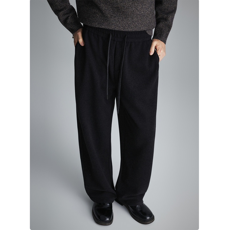 Soobaai Acetate Wool Blend Wide-Leg Sweatpants Autumn and Winter Relaxed Drawstring Drape Straight Casual Long Pants