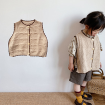 Girls Korean childrens clothing knitted vest new childrens foreign cardigan casual jacket baby solid color vest wear