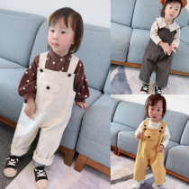 Childrens clothing baby backpack pants Spring and Autumn Korean version of childrens foreign style pants boys and girls 2021 New twill loose pants