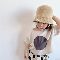 Girls Korean T-shirt short sleeve summer dress childrens foreign style loose half sleeve new baby round neck personality child Top