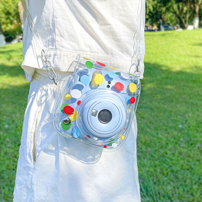 Suitable for Fujifilm Mini12 Transparent Camera Bag, Instant Camera Protective Case, Instax Mini 12 Protective Bag, Mini 11 Storage Bag, Pvc Translucent Summer Fresh Daisy Polka Dot Camera Bag